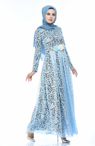 Robe de Soirée a Dentelle 5037-07 Bleu Bébé 5037-07