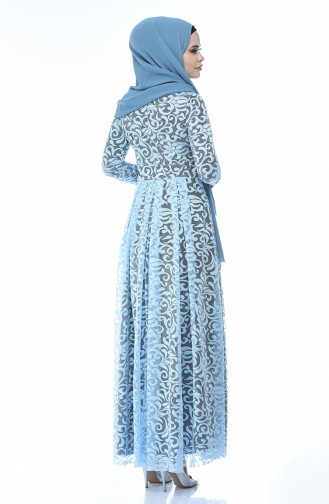 Robe de Soirée a Dentelle 5037-07 Bleu Bébé 5037-07