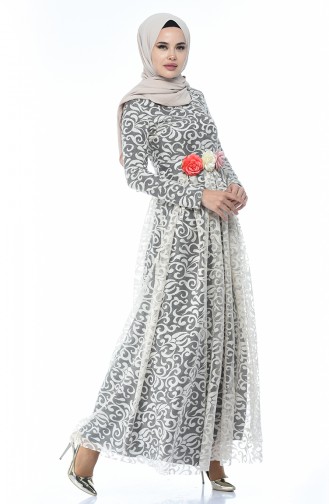 Beige Hijab Evening Dress 5037-08