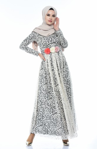Beige Hijab Evening Dress 5037-08