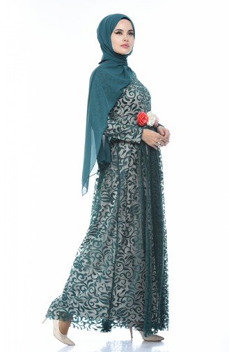 Emerald Green Hijab Evening Dress 5037-09