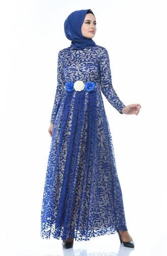 Saks-Blau Hijab-Abendkleider 5037-10