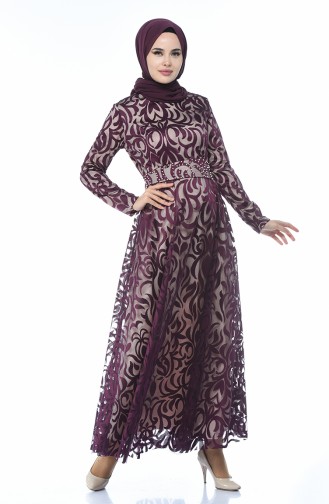 Purple Hijab Evening Dress 5038-01