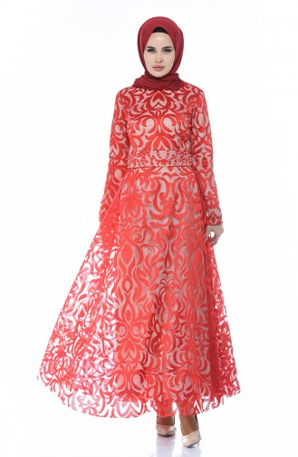 Red Hijab Evening Dress 5038-04