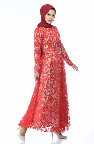 Robe de Soirée a Dentelle 5038-04 Rouge 5038-04