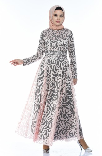 Powder Hijab Evening Dress 5038-06