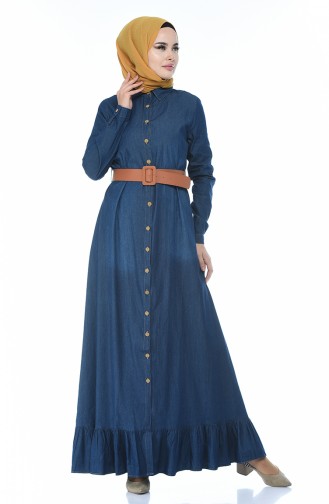 Navy Blue Hijab Dress 81740-01