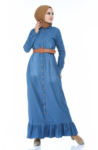 Jeansblau Hijab Kleider 81740-02