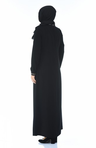 Büyük Beden Nakışlı Elbise 8377-01 Siyah