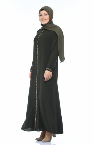 Grosse Grösse Besticktes Kleid 8377-03 Khaki 8377-03