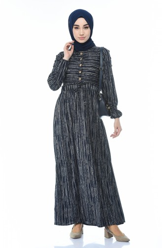 Navy Blue Hijab Dress 1205-02