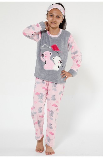 Çocuk Welsoft Pijama Takımı 4522-01 Gri Pembe