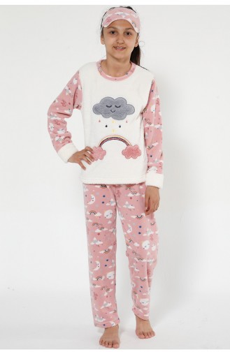 Çocuk Welsoft Pijama Takımı 4524-01 Ekru Somon
