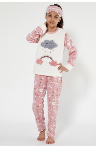 Çocuk Welsoft Pijama Takımı 4524-01 Ekru Somon
