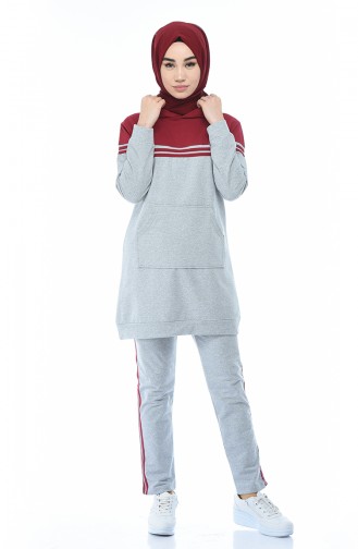 Ensemble Survêtement Poches kangourou 1056-01 Gris Bordeaux 1056-01