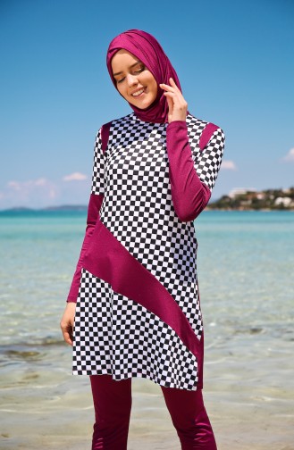 Damen Hijab Badeanzug 1940-01 Schwarz Zwetschge 1940-01