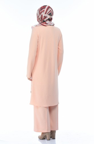 Plus Size Button Detailed Tunic Trousers Double Suit 0888-05 Salmon 0888-05