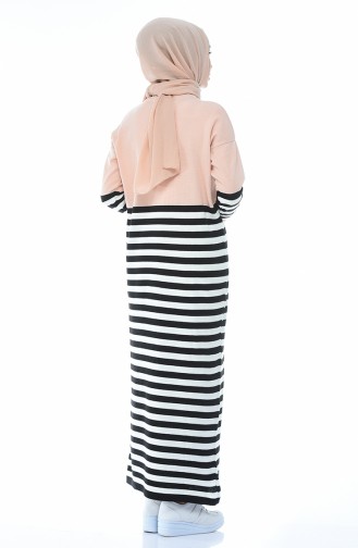 Triko Çizgili Elbise 8060-05 Pudra
