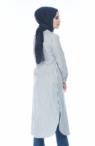 Çizgili Uzun Tunik 1964-01 Beyaz Füme