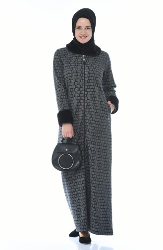 Furry Abaya with Zipper Gray 99219-01