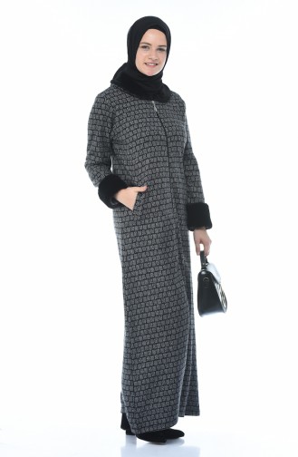 Abaya a Fourrure et Fermeture 99219-01 Gris 99219-01