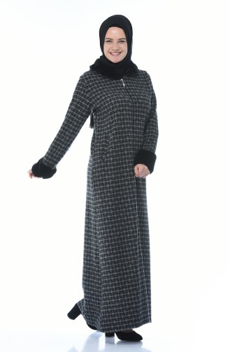 Furry Abaya with Zipper Gray 99219A-01