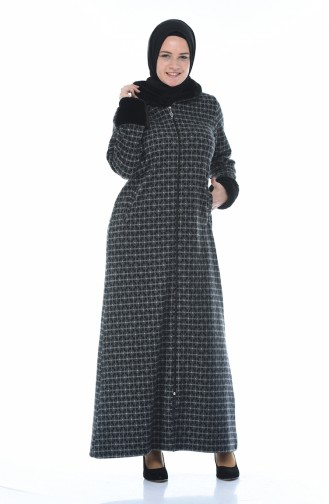 Furry Abaya with Zipper Gray 99219A-01