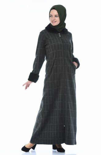 Furry Abaya with Zipper Khaki 99219B-01