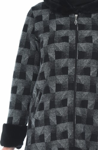 Furry Abaya with Zipper Black Gray 99219C-01