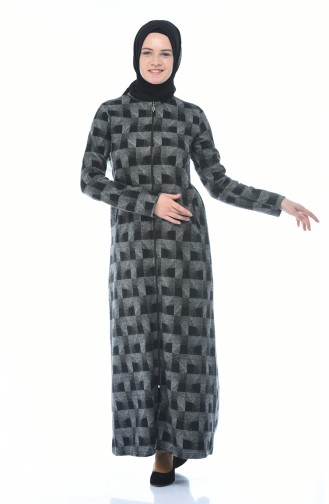 Abaya Hivernal a Fermeture 99220C-01 Gris Noir 99220C-01