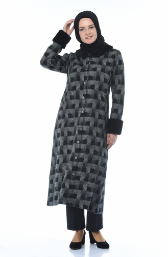 Winterliche Cape mit Pelz 99218C-01 Grau Schwarz 99218C-01