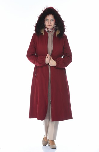 Kapüşonlu Kürklü Mont 4036-06 Bordo