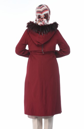 Hooded Furry Coat 4036-06 Burgundy 4036-06