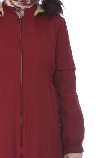 Hooded Furry Coat 4036-06 Burgundy 4036-06