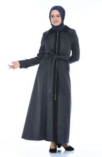 Gemusterter Hijab-Mantel mit Gürtel  0087-01 Dunkelblau 0087-01
