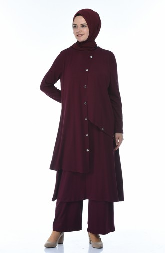 Asimetrik Tunik Pantolon İkili Takım 0151-04 Mürdüm