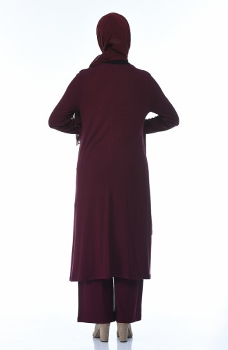 Asimetrik Tunik Pantolon İkili Takım 0151-04 Mürdüm