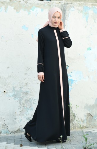 فستان عريض أسود وباودر 8015-05