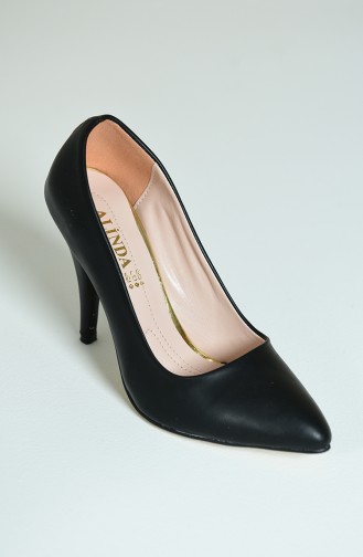 Bayan Topuklu Ayakkabı 1072-01 Siyah Deri
