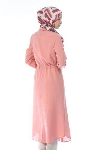 Longue Tunique Taille Froncée 1182-02 Rose Pâle 1182-02