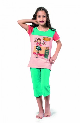 Kız Çocuk Kapri Pijama Takımı 4311 Pudra Turkuaz