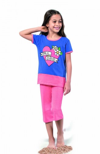 Kız Çocuk Kapri Pijama Takımı 4322 Saks Pembe