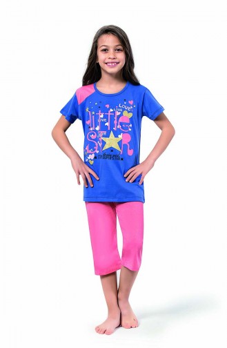 Kız Çocuk Kapri Pijama Takımı 4332 Saks Pembe