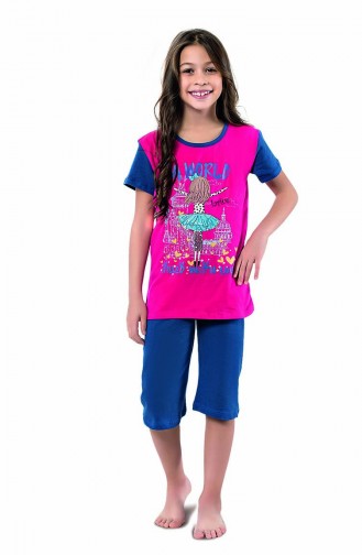 Kız Çocuk Kapri Pijama Takımı 4338 Fuşya