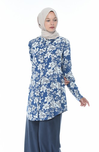 Navy Blue Overhemdblouse 6155-01