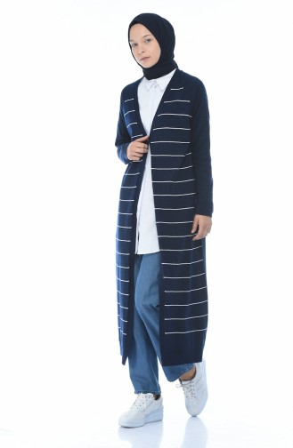 Long Gilet a Rayures 4161-03 Bleu Marine Clair 4161-03