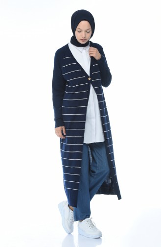 Long Gilet a Rayures 4161-03 Bleu Marine Clair 4161-03