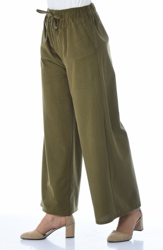 Fitilli Kadife Bol Paça Pantolon 0093-05 Yeşil