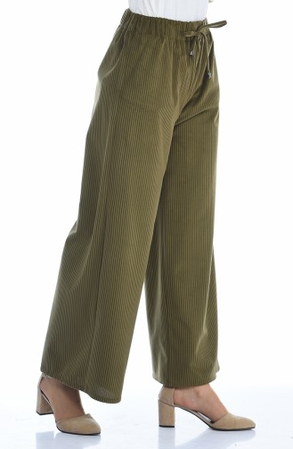 Fitilli Kadife Bol Paça Pantolon 0093-05 Yeşil