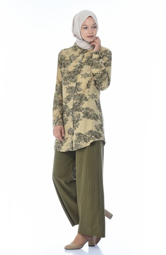 Fitilli Kadife Bol Paça Pantolon 0093-05 Yeşil